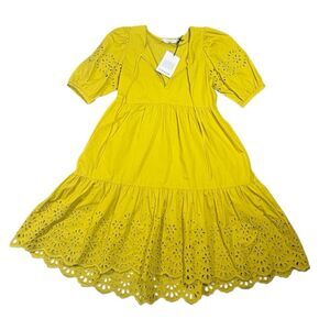 Coach Yellow Eyelet NWT Broderie Anglaise Puff Sleeve Dress Organic Cotton 0